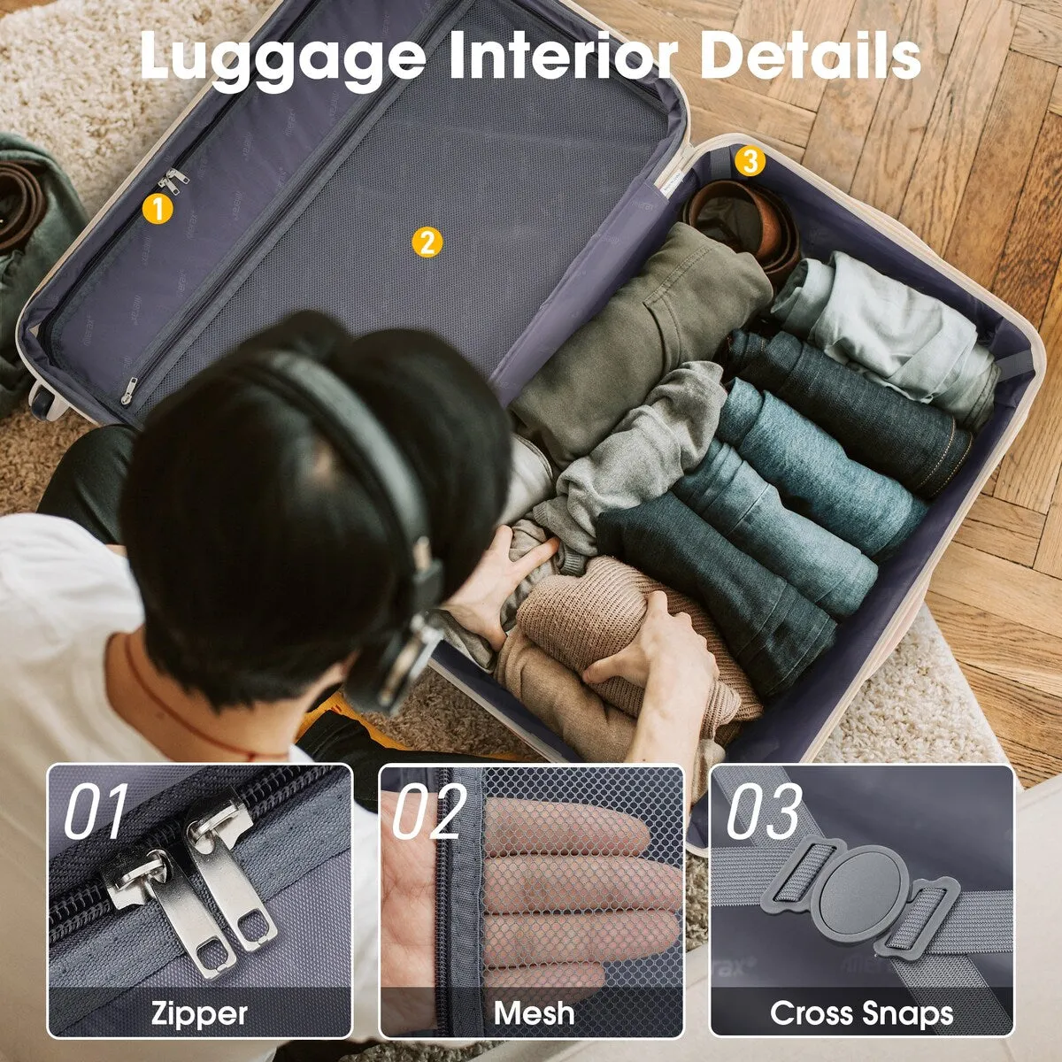 20'' 28'' Suitcase Travel Bag 3-Piece Luggage Sets, ABS Hardshell Lightweight Luggage with Spinner Wheels and TSA Lock