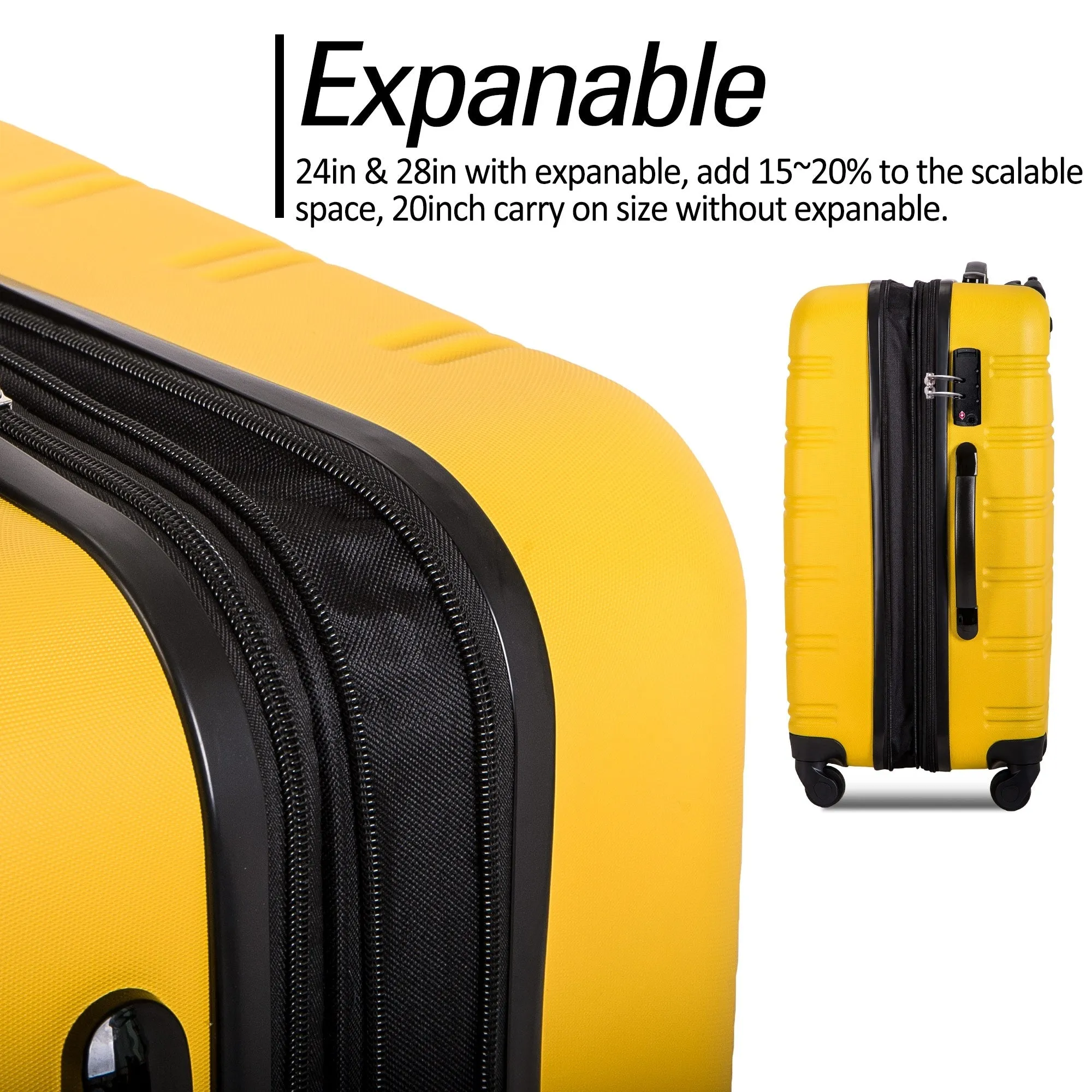 3 Piece Luggage Set Hardside Spinner Suitcase with TSA Lock 20" 24' 28" Available