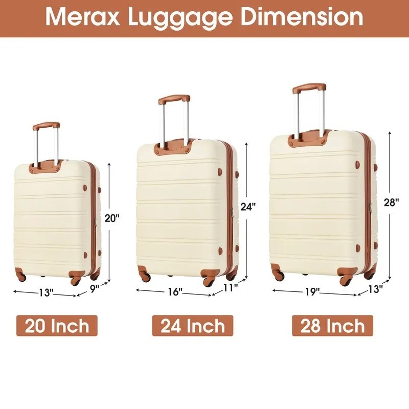 3-Piece Luggage Set Hardside Spinner Suitcase with TSA Lock,Antique White
