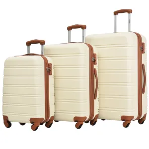 3-Piece Luggage Set Hardside Spinner Suitcase with TSA Lock,Antique White
