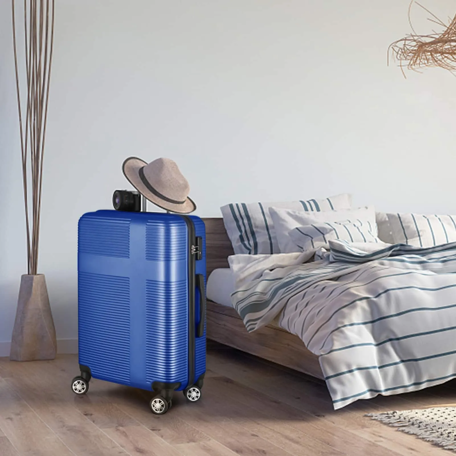 3 Piece Luggage Set with TSA Lock, Lightweight Suitcase with Hooks, Spinner Wheels Cross Stripe Luggage Sets 20in/24in/28in