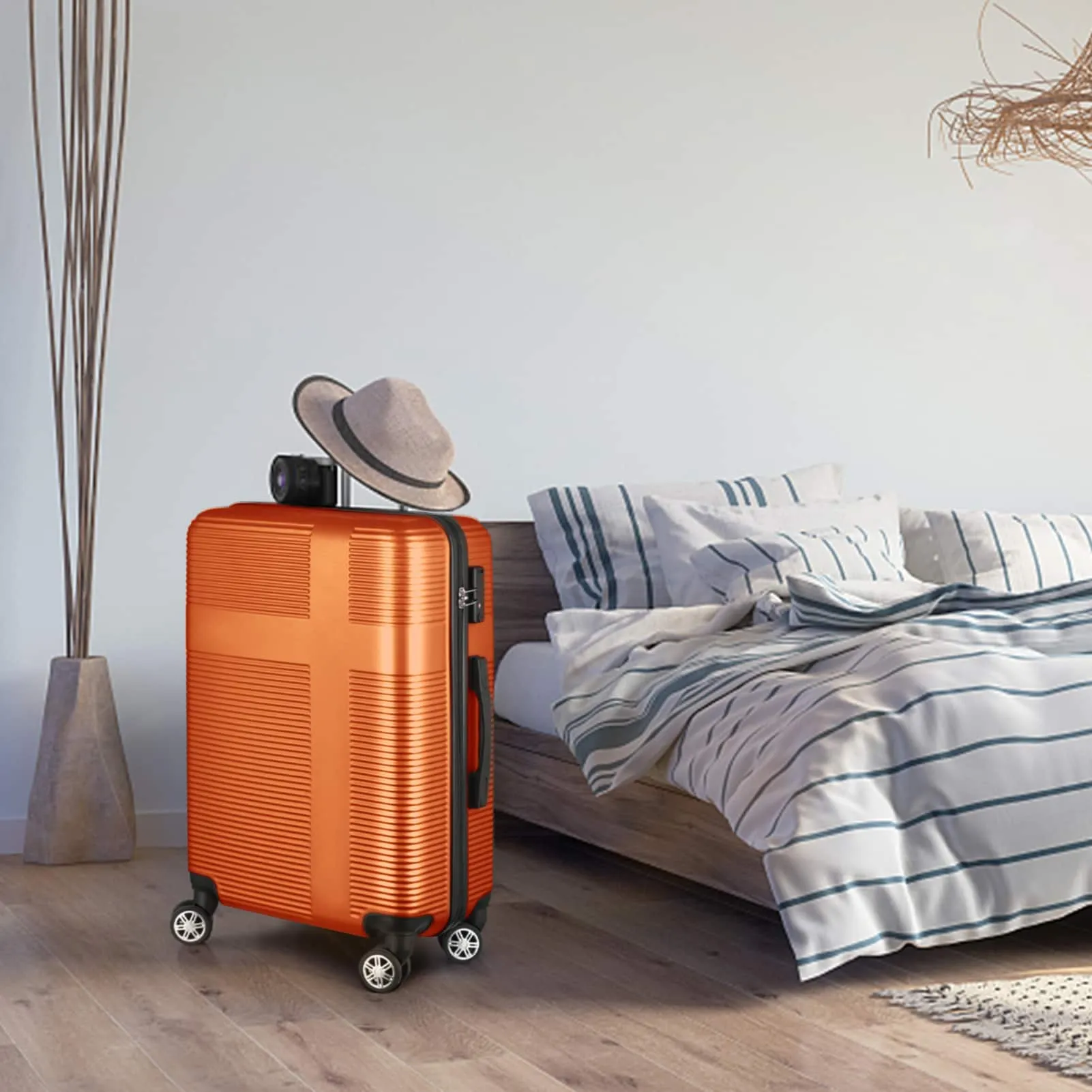 3 Piece Luggage Set with TSA Lock, Lightweight Suitcase with Hooks, Spinner Wheels Cross Stripe Luggage Sets 20in/24in/28in
