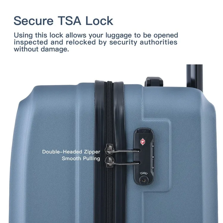 3 Piece Luggage Sets ABS Lightweight Suitcase with Two Hooks, Spinner Wheels, TSA Lock, (20/24/28)