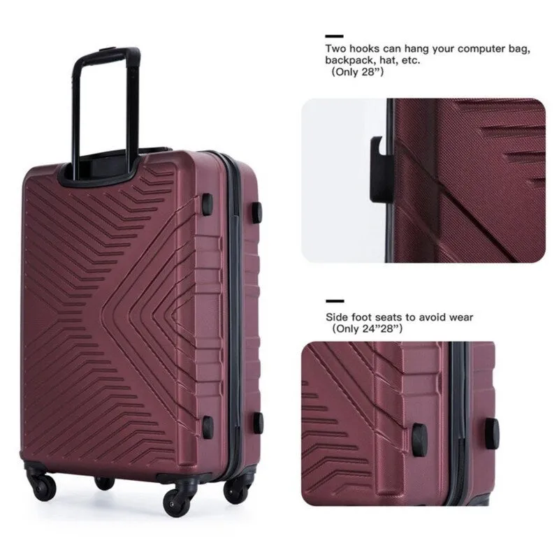 3PCS ABS Lightweight Suitcase Luggage Set with Two Hooks and TSA Lock