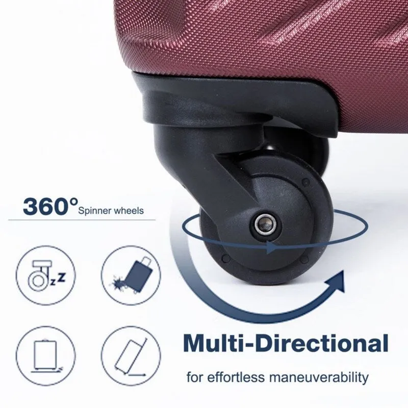 3PCS ABS Lightweight Suitcase Luggage Set with Two Hooks and TSA Lock