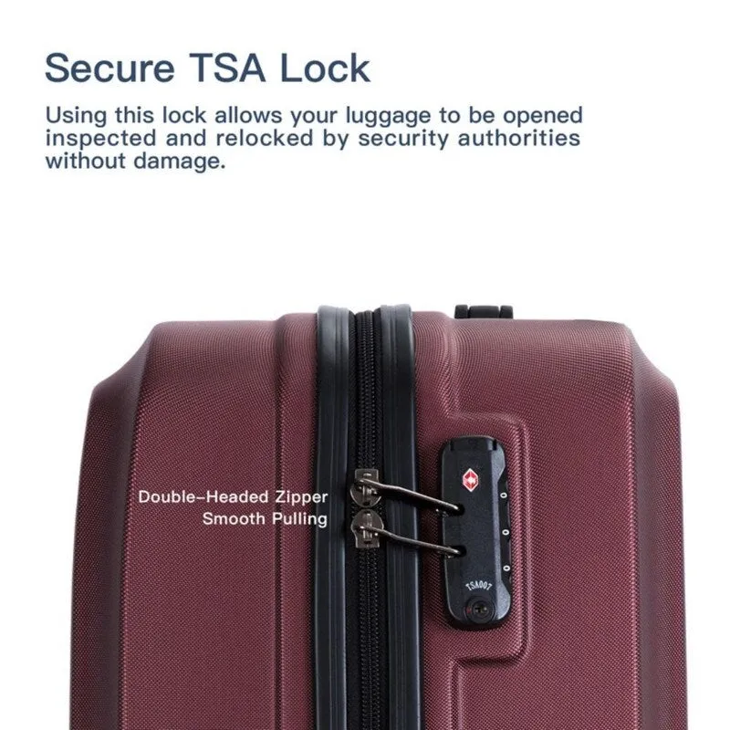 3PCS ABS Lightweight Suitcase Luggage Set with Two Hooks and TSA Lock