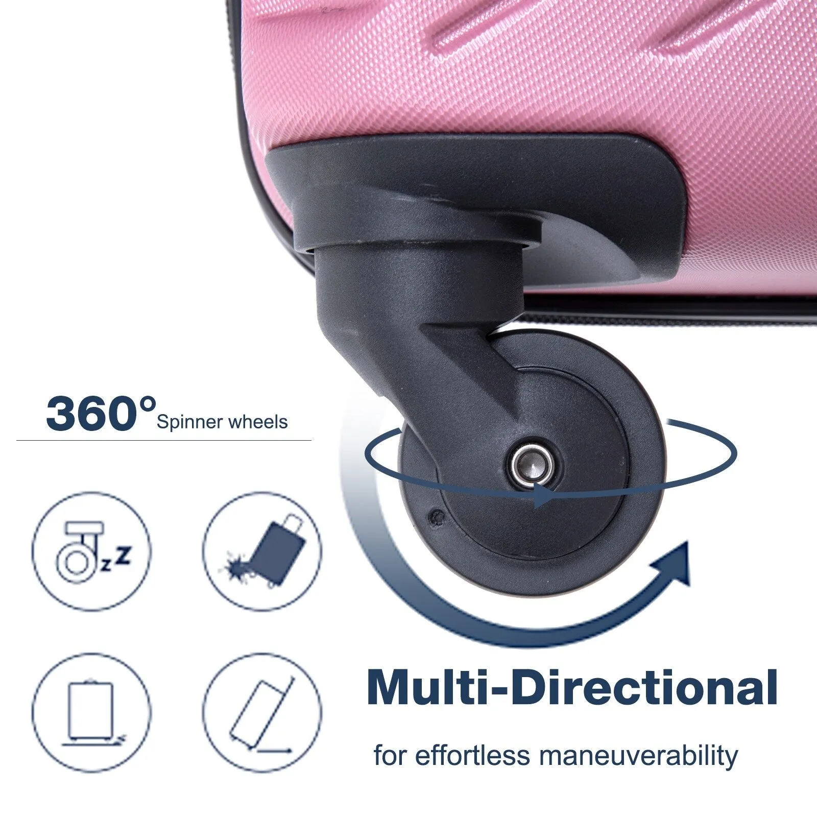 ABS 3 Piece Luggage Sets with Telescoping and Short Handles, Lightweight Suitcase with 2 Hooks and Spinner Wheels & TSA Lock