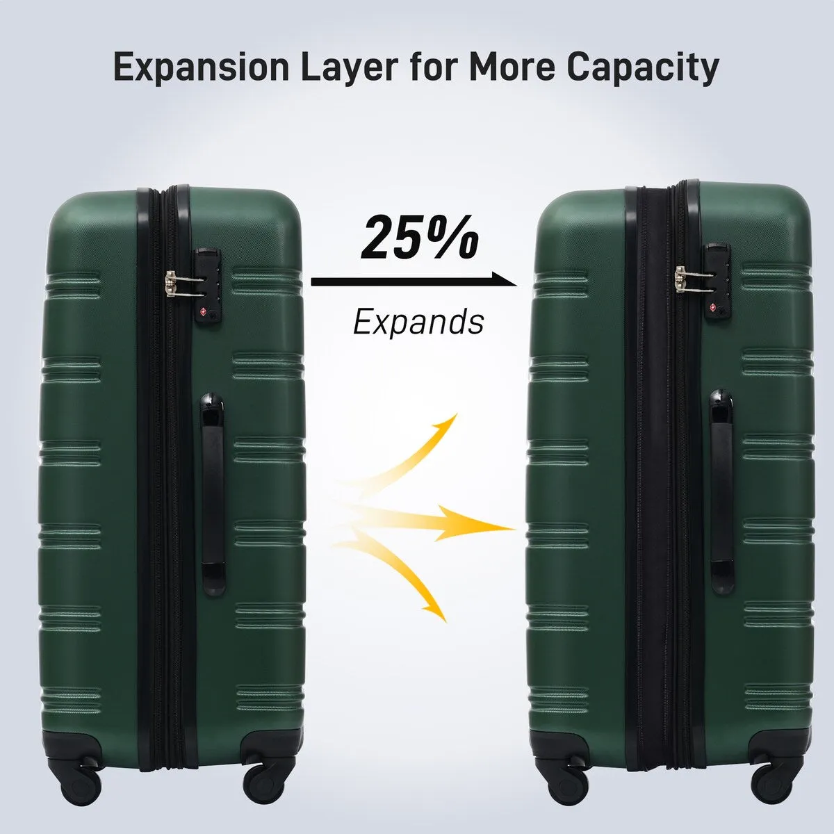 Hardshell Luggage Sets Suitcase with Spinner and TSA Lock(20"24"28"), Dark Green 3-Piece Sets