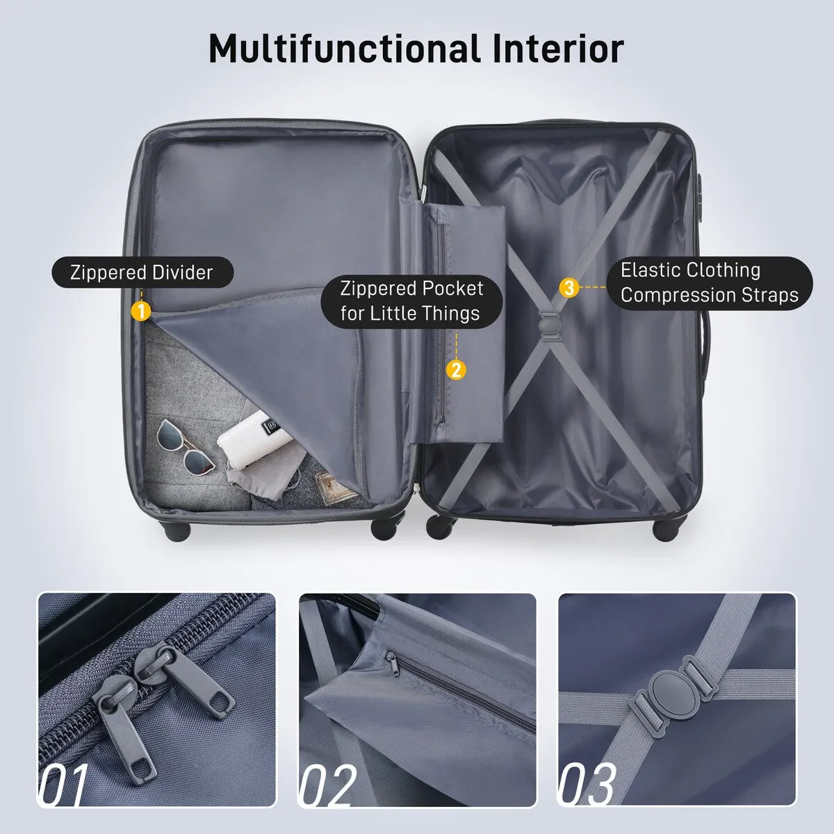 Hardshell Luggage Sets Suitcase with Spinner and TSA Lock(20"24"28"), Dark Green 3-Piece Sets