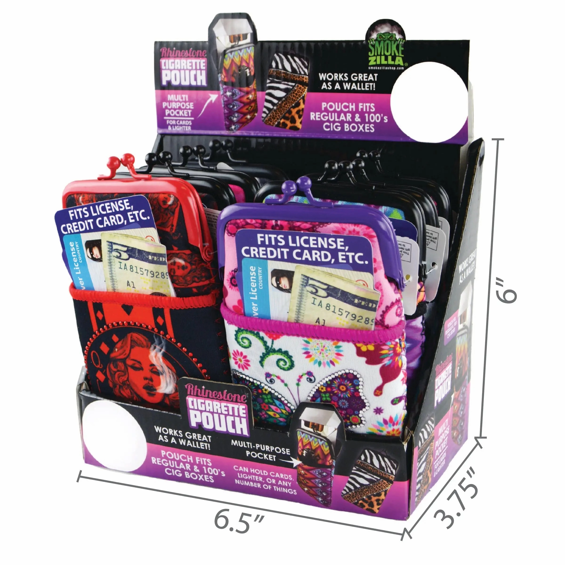 Neoprene Cigarette Pouch with Pocket - 8 Pieces Per Retail Ready Display 22057